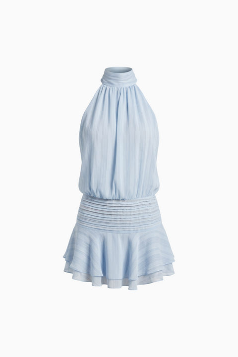 Blue Ruffle-Hem Mini Dress