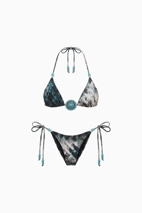 Western Turquoise Medallion Halter Bikini