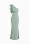 Mint Green One-Shoulder Ruffle Cutout Maxi Dress
