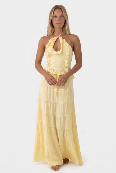 Yellow Linen Halter & Skirt Set