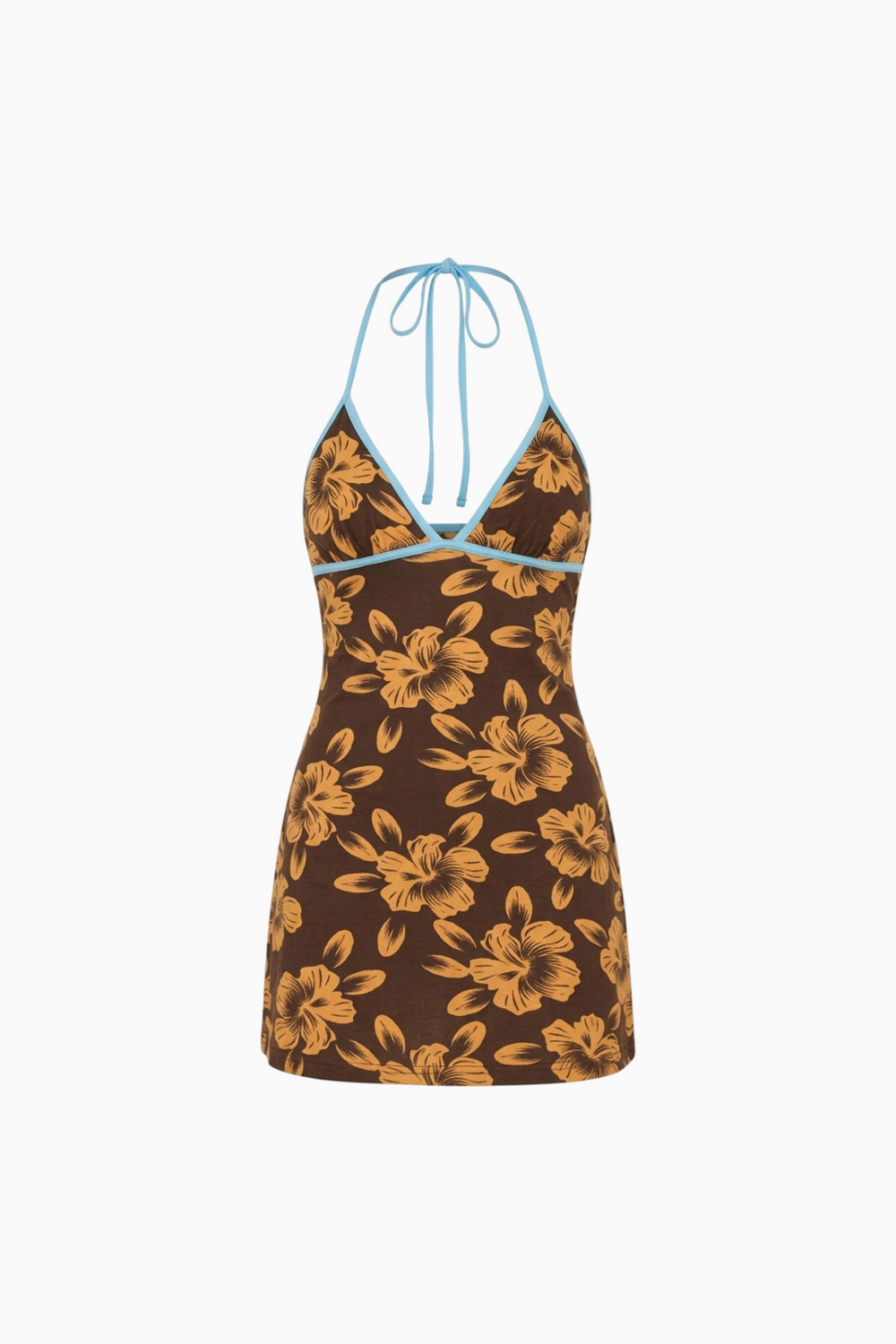 mishie halter mini dress brown blue floral Mishie Halter Mini Dress Brown / Blue Floral Curve