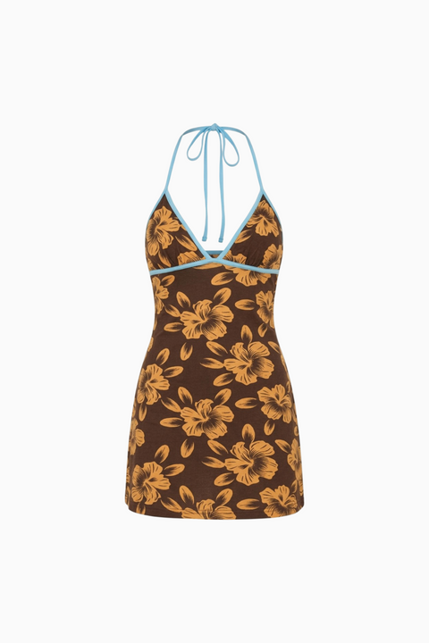 Floral Printed V-Neck Beach Mini Dress