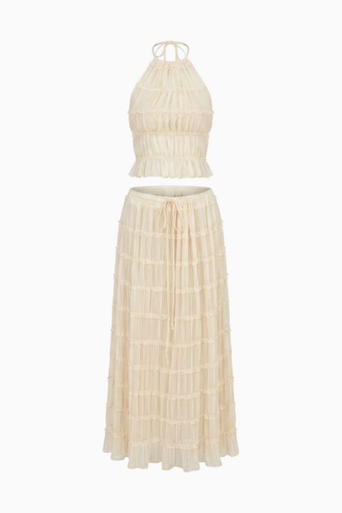 Cream Maxi Skirt & Top Set