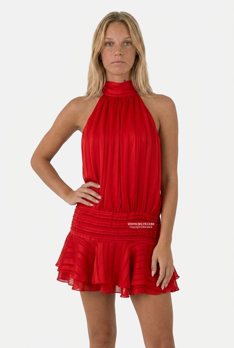 Blue Ruffle-Hem Mini Dress