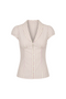 White Striped Ruched V-Neck Top