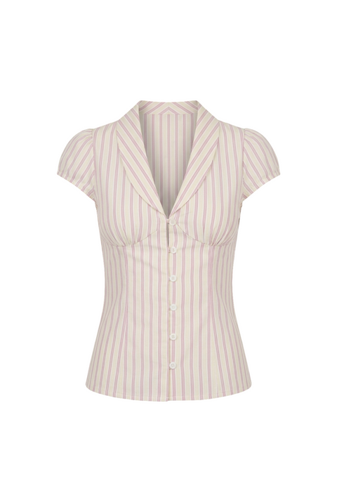 White Striped Ruched V-Neck Top