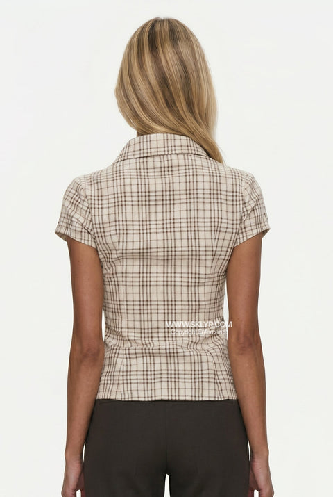 Structured Plaid Button-Front Top