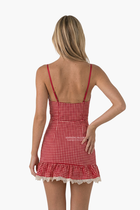 Red Gingham Lace-Trim Mini