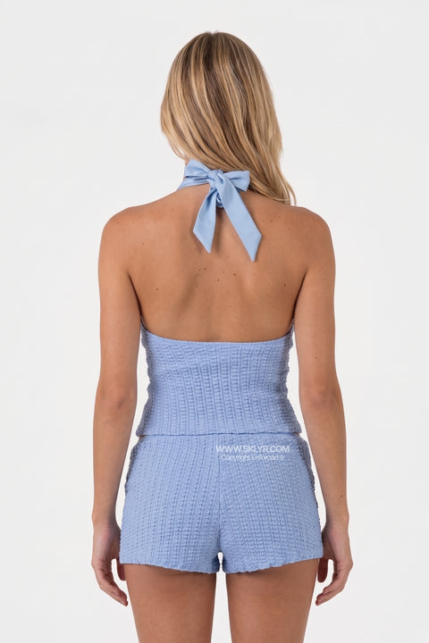 Blue Halter Top & Shorts Set