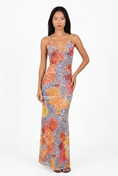 Floral & Animal Print Maxi Slip Dress