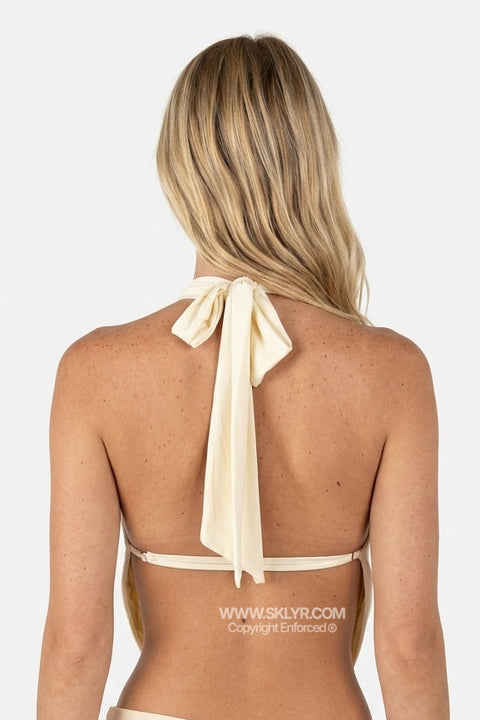 Cream Cowl-Neck Halter Top