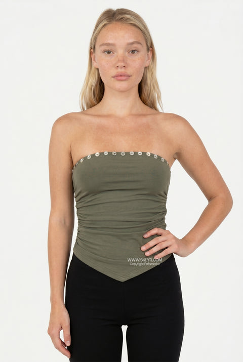 Khaki Fitted Sleeveless Top