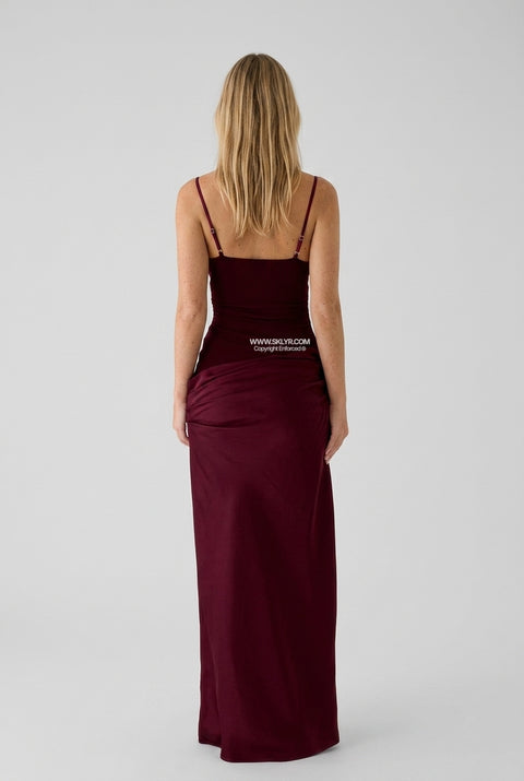 Burgundy Velvet Fitted Maxi Dress