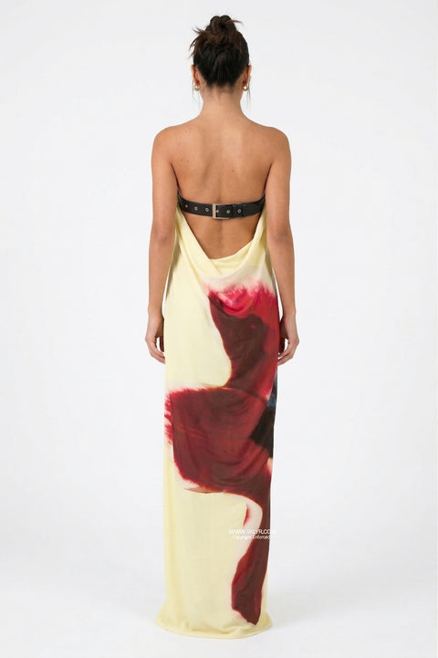 Oversized Graphic Floral Tube Maxi Dress
