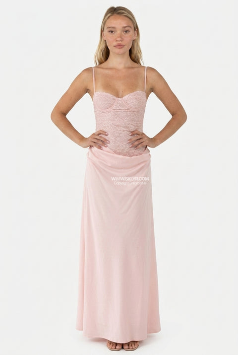 Ivory Lace Texture Slip Maxi Dress