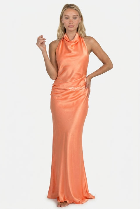Soft Peach Satin Maxi Dress