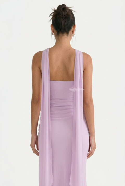 Lavender Ruched Slip Maxi Dress