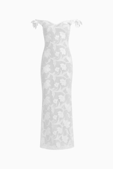 White Floral Off-Shoulder Maxi Dress