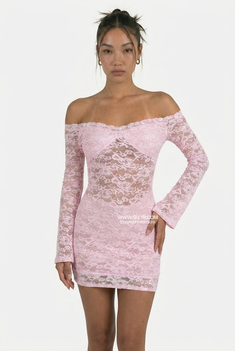 Blush Lace Long Sleeve Cutout Mini Dress