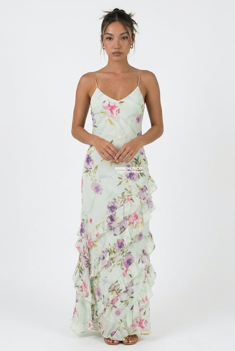 Mint Soft Floral Slip Maxi Dress