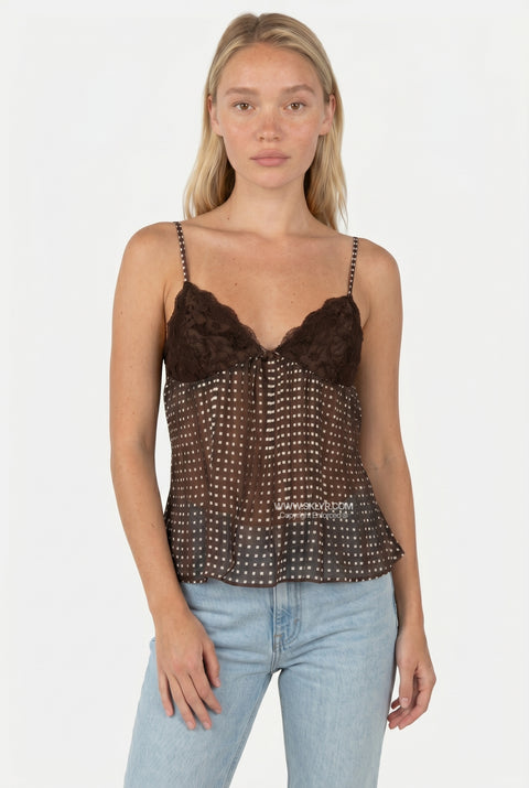 Brown Pleat-Front Fitted Top