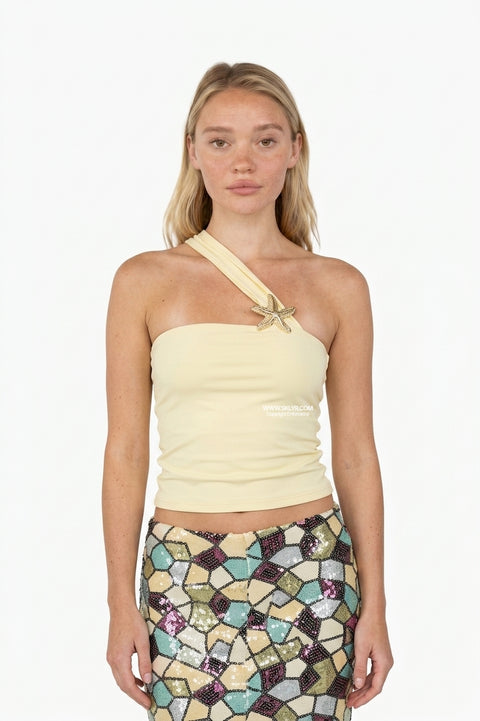 Pale Yellow One-Shoulder Top