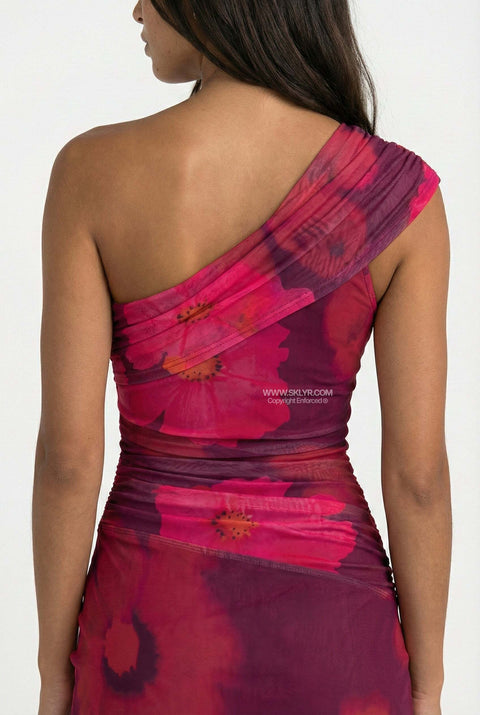 Fuchsia Floral One-Shoulder Maxi Dress