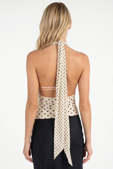 Halter Cream Polka Dot Top