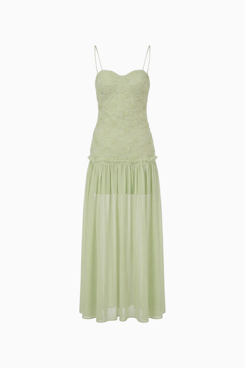 Sage Green Lace and Chiffon Maxi Dress