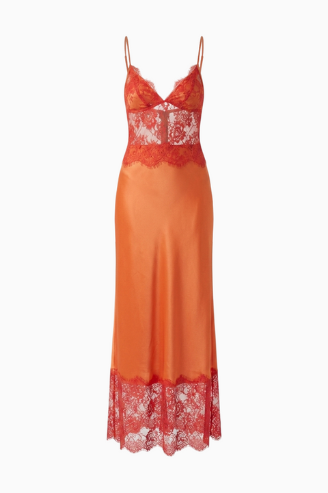 Orange Lace-Trim Slip Maxi Dress