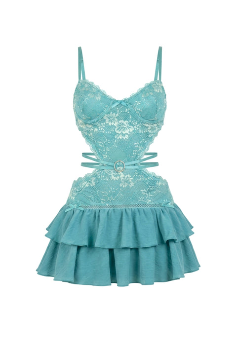 Cutout Lace Mini Dress With Ruffles