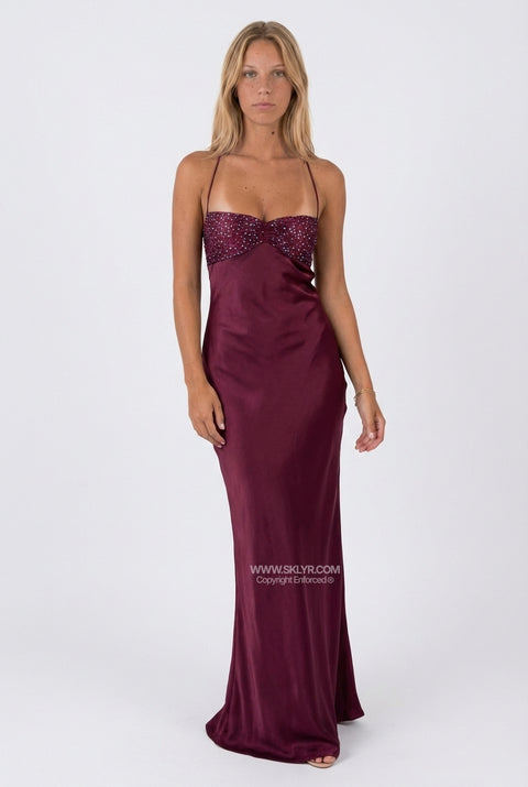 Deep Berry Satin Slip Maxi Dress