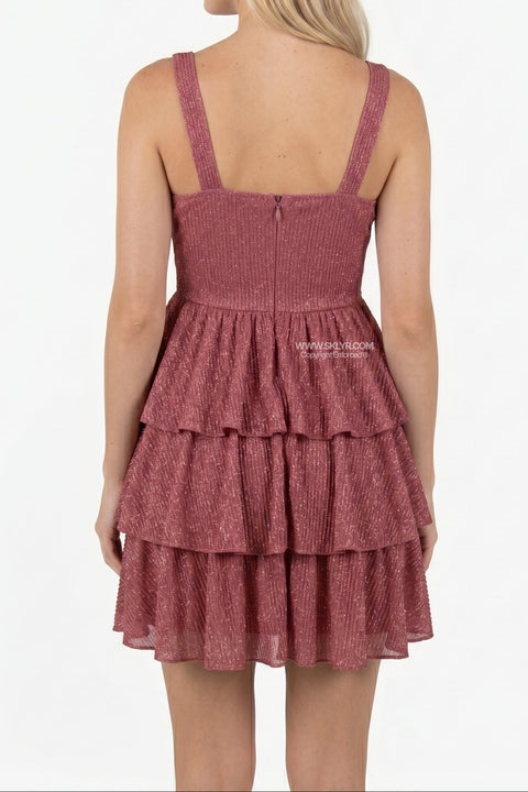 Rust Red Starfish Cutout Ruffle Mini Dress