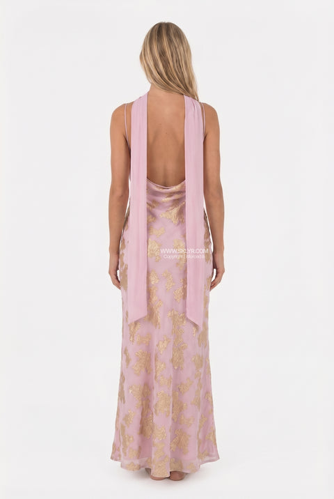 Blush Cowl-Neck Maxi Dress
