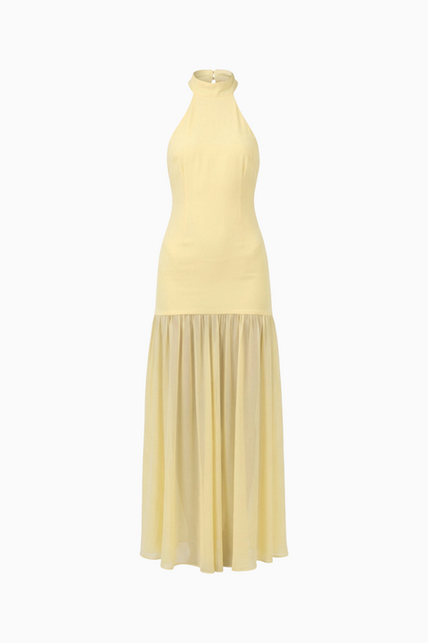 Yellow Open-Back Halter Maxi