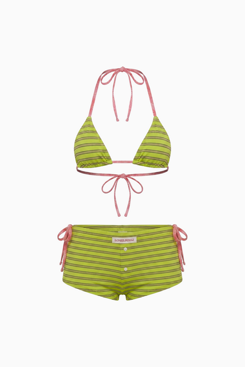 Lime Green Striped Triangle 3-Piece Bikini