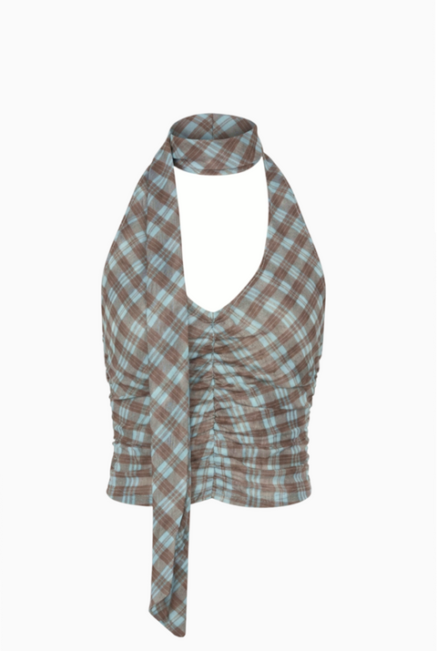Brown Gingham Halter Top