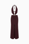 Plum Plunging Halter Cutout Maxi Dress