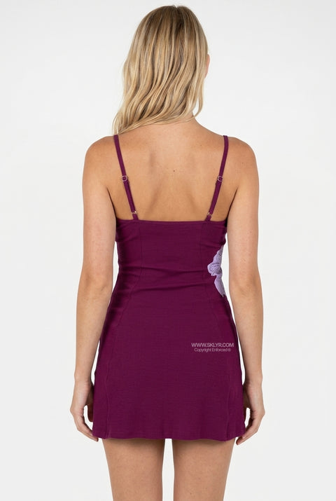 Plum Floral Ribbed Mini Dress