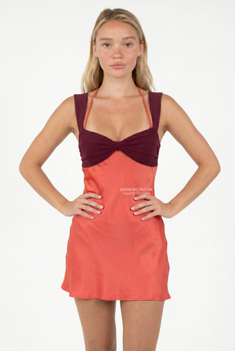 Two-Tone Ruched Bust Mini Dress