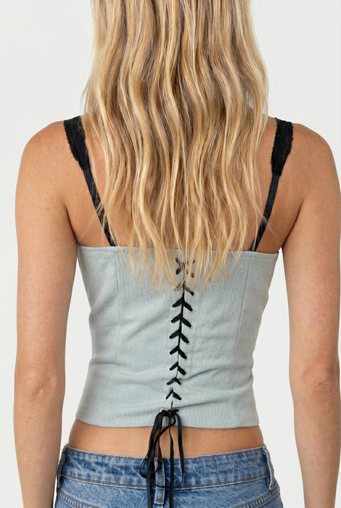 Contrast Trim Corduroy Bustier Top
