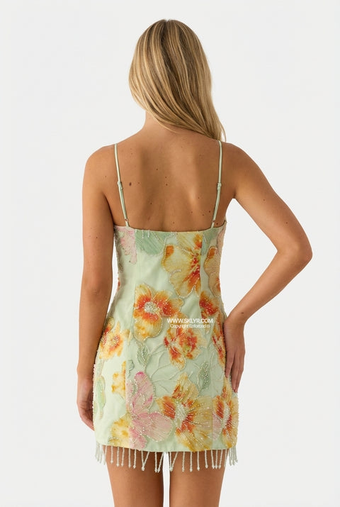 Green Allover Floral Mini Dress