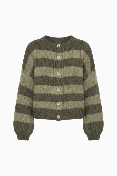 Chunky Two-Tone Striped Knit Cardigan