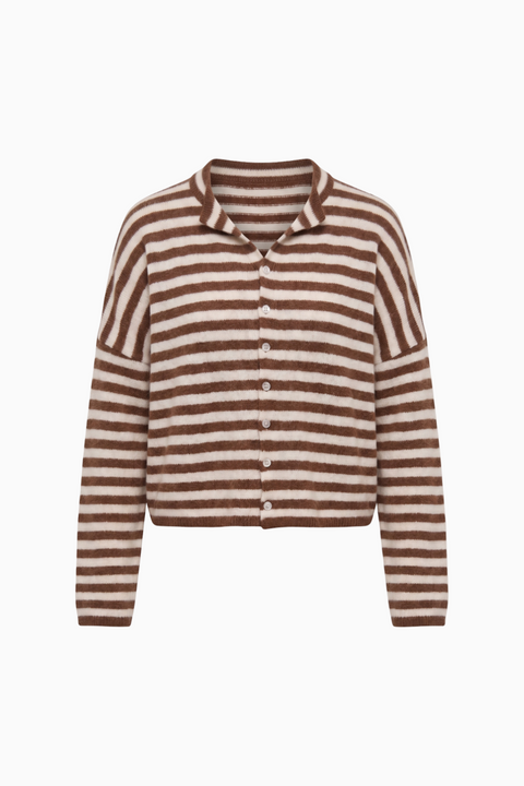 Brown Striped Knit Cardigan