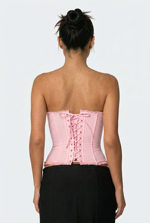 Pink Floral Satin Bustier Top