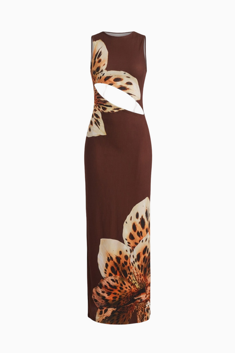 Brown Rose Satin Slip Maxi Dress