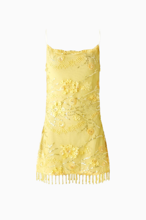 Lemon Yellow Embellished Mini Dress