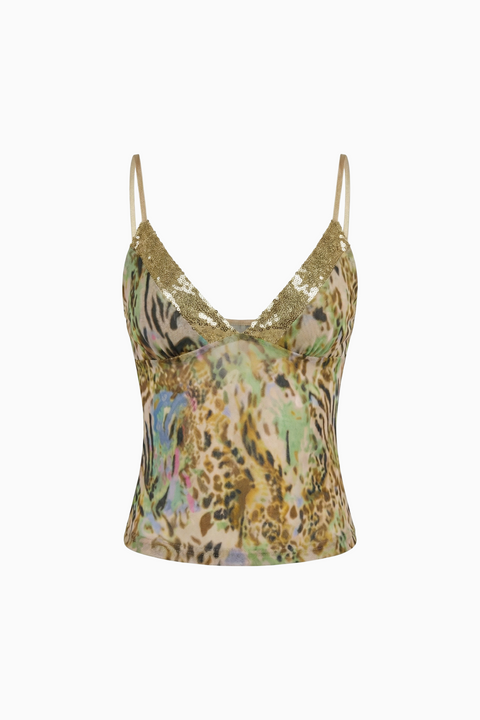 Tropical Print Ruched Bust Top