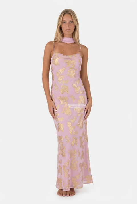 Blush Cowl-Neck Maxi Dress