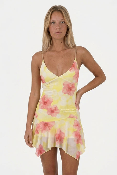 Blush Floral Asymmetric Mini Dress